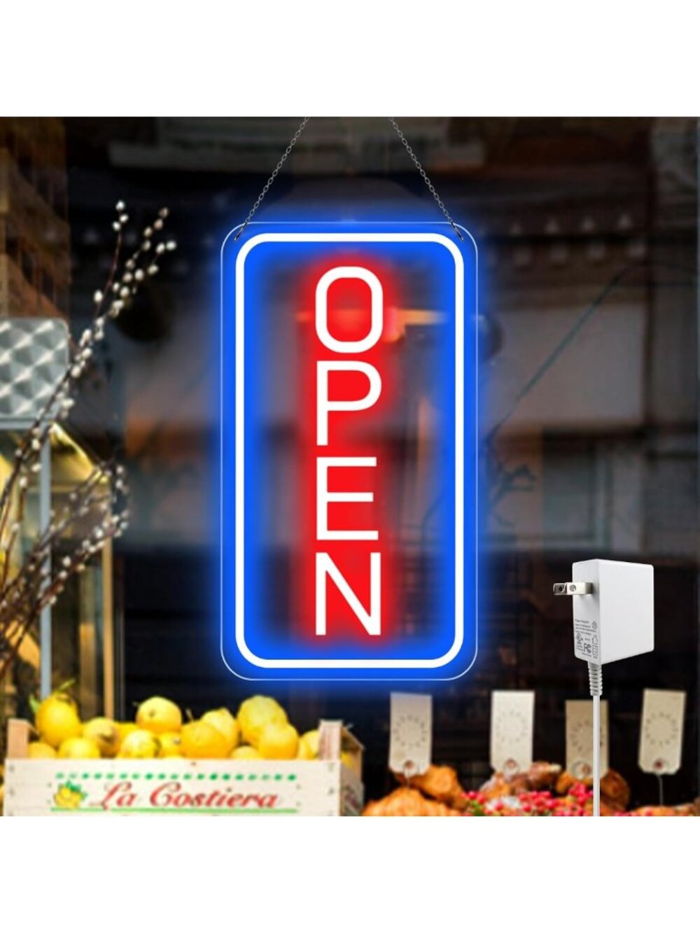 Bright Neon LED Open Sign for Business - 16"x9" Vertical Light-Up Display for
